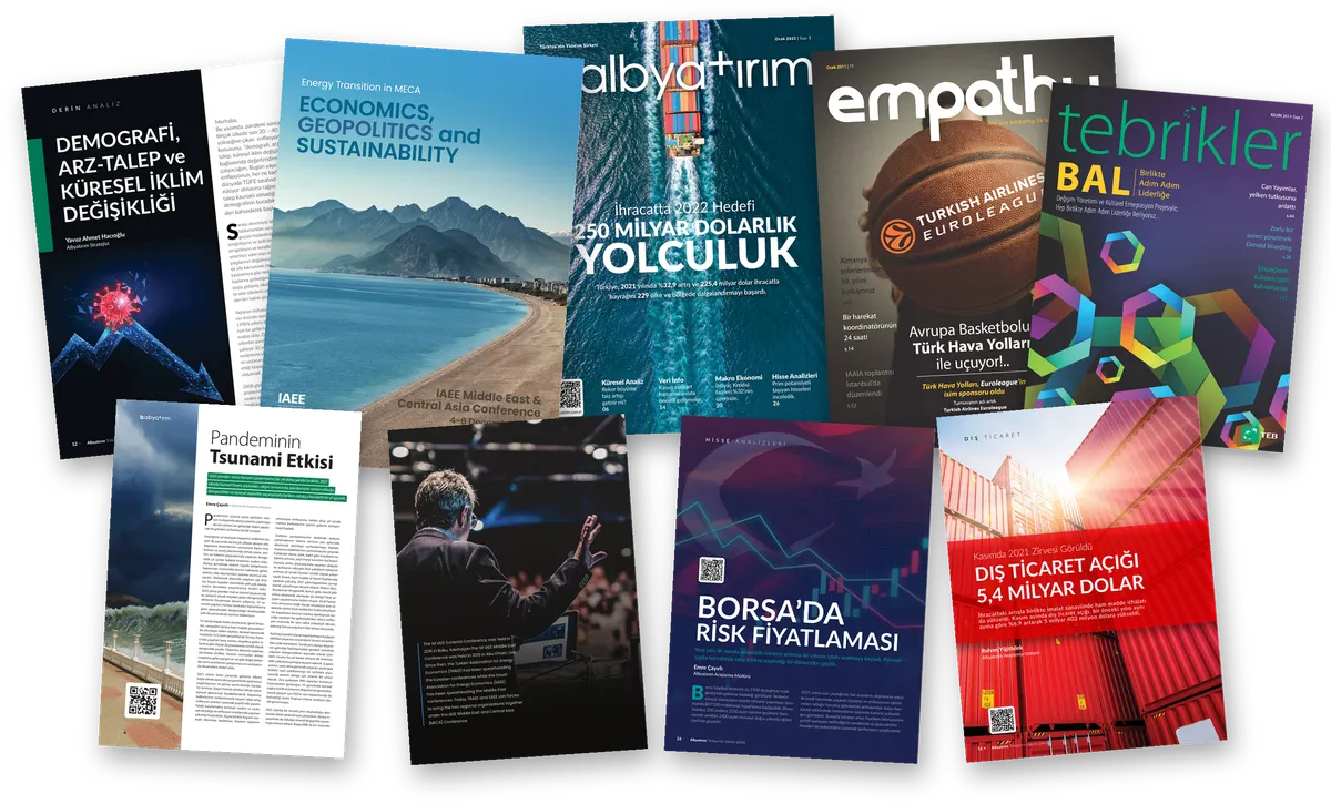 Tasarladığım dergi kapakları, rapor sayfaları ve infografiklerden bir kolaj / A collage of magazine covers, report pages and infographics I designed